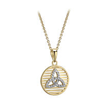 Irish Necklace | Vermeil Gold Overlay Sterling Silver Circle Crystal Celtic Trinity Knot Pendant Product Image