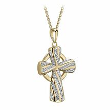 Irish Necklace | Vermeil Gold Overlay Sterling Silver Crystal Celtic Cross Pendant Product Image