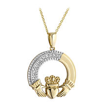 Alternate image for Irish Necklace | 14k Gold Diamond Claddagh Pendant