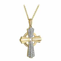 Irish Necklace | 14k Gold Diamond Radiant Celtic Cross Pendant Product Image