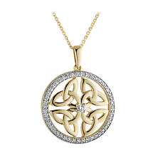 Alternate image for Irish Necklace | 14k Gold Diamond Circle Four Celtic Trinity Knot Pendant