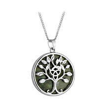 Irish Necklace | Rhodium Plated Connemara Marble Celtic Tree of Life Pendant Product Image