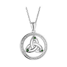 Alternate image for Irish Necklace | Sterling Silver Crystal Round Celtic Trinity Knot Pendant