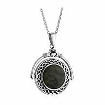 Irish Necklace | Sterling Silver Connemara Marble Fob Celtic Claddagh Pendant Product Image