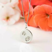 Alternate image for Irish Necklace | Sterling Silver Baby Feet Shamrock Disc Pendant