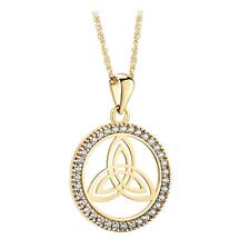 Irish Necklace | 10k Yellow Gold CZ Circle Trinity Knot Pendant Product Image