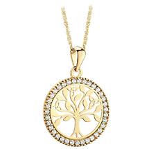 Irish Necklace | 10k Yellow Gold CZ Circle Celtic Tree of Life Pendant Product Image