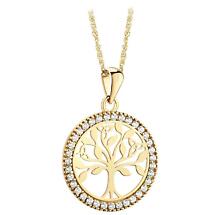 Irish Necklace | 10k Yellow Gold CZ Circle Celtic Tree of Life Pendant Product Image