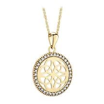 Irish Necklace | 10k Yellow Gold CZ Circle Four Trinity Celtic Knots Pendant Product Image