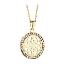 Alternate image for Irish Necklace | 10k Yellow Gold CZ Circle Four Trinity Celtic Knots Pendant