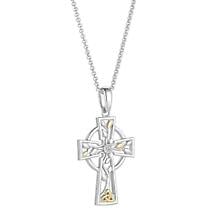 Irish Necklace | 10k Gold & Sterling Silver Diamond Tree of Life Celtic Cross Product Image
