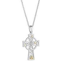 Alternate image for Irish Necklace | 10k Gold & Sterling Silver Diamond Tree of Life Celtic Cross