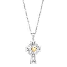 Irish Necklace | Sterling Silver 10k Claddagh Heart Celtic Cross Pendant Product Image