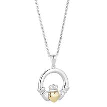 Irish Necklace | Sterling Silver with 10k Gold Heart Claddagh Pendant Product Image