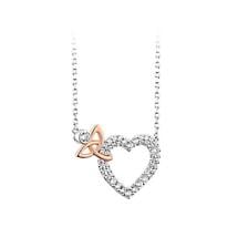 Irish Necklace | Sterling Silver Rose Gold Plated Trinity Knot Crystal Heart Pendant Product Image