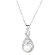 Alternate image for Irish Necklace | Sterling Silver Twisted Crystal Trinity Knot Pearl Pendant