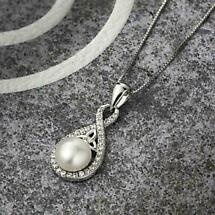 Alternate image for Irish Necklace | Sterling Silver Twisted Crystal Trinity Knot Pearl Pendant