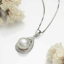 Alternate image for Irish Necklace | Sterling Silver Crystal Trinity Knot Pearl Teardrop Pendant