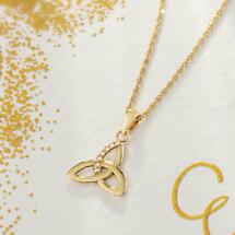 Alternate image for Irish Necklace | 10k Gold Crystal Trinity Knot Pendant