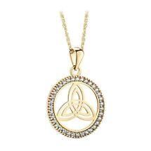 Alternate image for Irish Necklace | 14k Yellow Gold Diamond Circle Trinity Knot Pendant