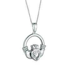 Irish Necklace | Sterling Silver Large Crystal Heart Claddagh Pendant Product Image