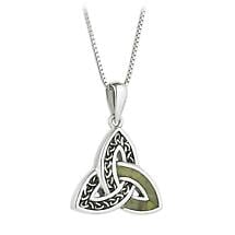 Irish Necklace| Sterling Silver Connemara Marble Accent Celtic Trinity Knot Pendant Product Image
