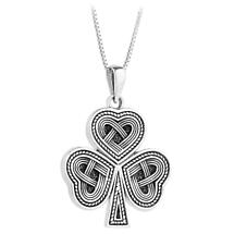 Alternate image for Irish Necklace | Sterling Silver Oxidized Celtic Shamrock Pendant