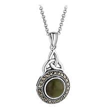 Irish Necklace | Sterling Silver Connemara Marble Marcasite Halo Trinity Knot Pendant Product Image