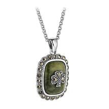 Irish Necklace Sterling Silver Connemara Marble Marcasite Shamrock Pendant  Product Image