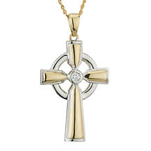 Irish Necklace - 14k Yellow & White Gold Diamond Celtic Cross Pendant Product Image