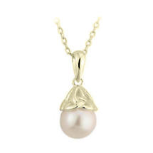 Irish Necklace - 9k Yellow Gold Trinity Knot Pearl Pendant Product Image