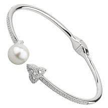 Irish Bracelet | Sterling Silver Crystal & Pearl Trinity Knot Bangle Product Image
