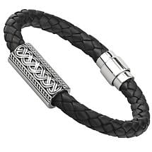 Men's Sterling Silver Leather Celtic Knot Bracelet Product Image