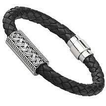 Alternate image for SALE | Mens Irish Jewelry | Sterling Silver Leather Celtic Knot Bracelet