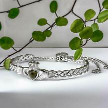Alternate image for Irish Bracelet | Sterling Silver Connemara Marble Celtic Knot Marble Draw String Bangle