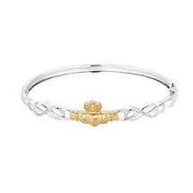 Irish Bracelet | Diamond 10k Gold & Sterling Silver Ladies Claddagh Bangle Product Image