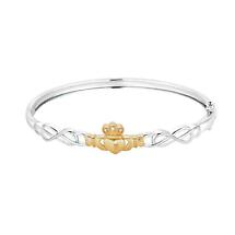 Irish Bracelet | Diamond 10k Gold & Sterling Silver Ladies Claddagh Bangle Product Image