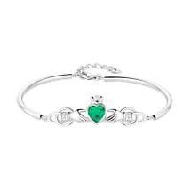 Irish Bracelet | Sterling Silver Green Crystal Heart Claddagh Bangle Product Image