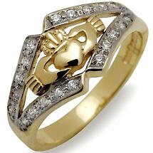 Alternate image for Irish Wedding Ring - 10k Gold Ladies CZ Claddagh Irish Band