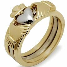 Irish Wedding Band - 10k Gold Two Tone Ladies Stacking Claddagh Ring Product Image