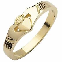 Irish Wedding Band - 10k Yellow Gold Ladies Elegant Wishbone Claddagh Ring Product Image