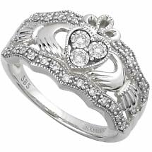 Alternate image for Claddagh Ring - 14k White Gold Diamond Ladies Irish Claddagh Band