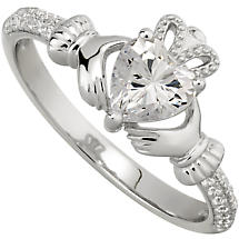 Irish Ladies Sterling Silver Crystal Birthstone Claddagh Ring Product Image