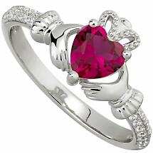 Alternate image for Irish Ladies Sterling Silver Crystal Birthstone Claddagh Ring