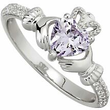 Alternate image for Irish Ladies Sterling Silver Crystal Birthstone Claddagh Ring