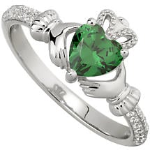 Alternate image for Irish Ladies Sterling Silver Crystal Birthstone Claddagh Ring