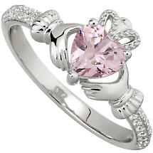 Alternate image for Irish Ladies Sterling Silver Crystal Birthstone Claddagh Ring