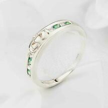 Alternate image for Claddagh Ring - Ladies 14k White Gold with 8 Diamonds and Emerald Claddagh