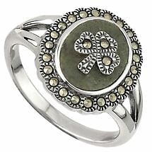 Alternate image for Shamrock Ring - Ladies Sterling Silver Marcasite Marble Shamrock