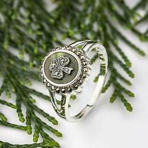 Alternate image for Shamrock Ring - Ladies Sterling Silver Marcasite Marble Shamrock